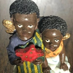 Black baby Angels and Jesus in Manger Figurines